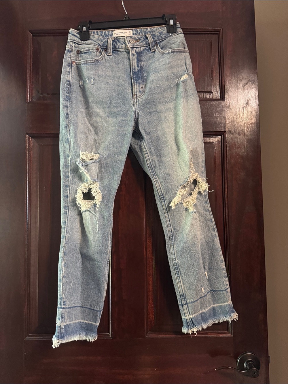 Abercrombie & Fitch Light Blue High-Rise Distressed Mom Curve Love Jeans